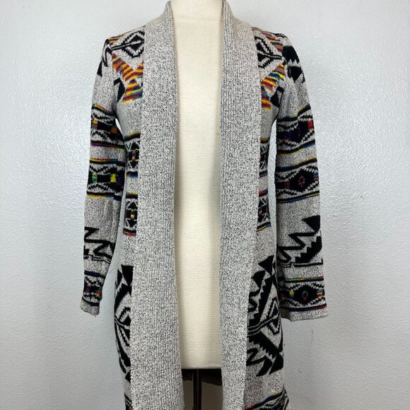 Northern Angel Women Sweater Gray Aztec Southwestern Cardigan Open Front M - Picture 2 of 8